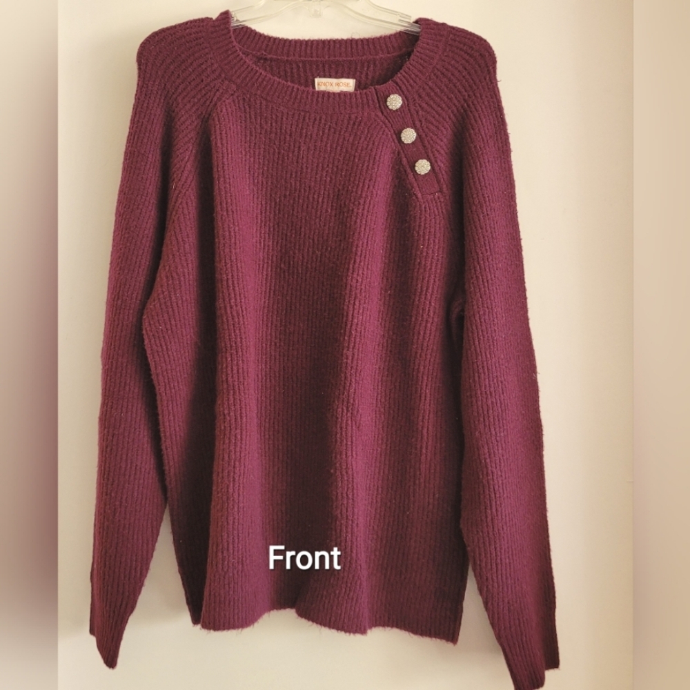 NWT Knox Rose Burgundy Size XXL, Pullover Sweater With Long Sleeves